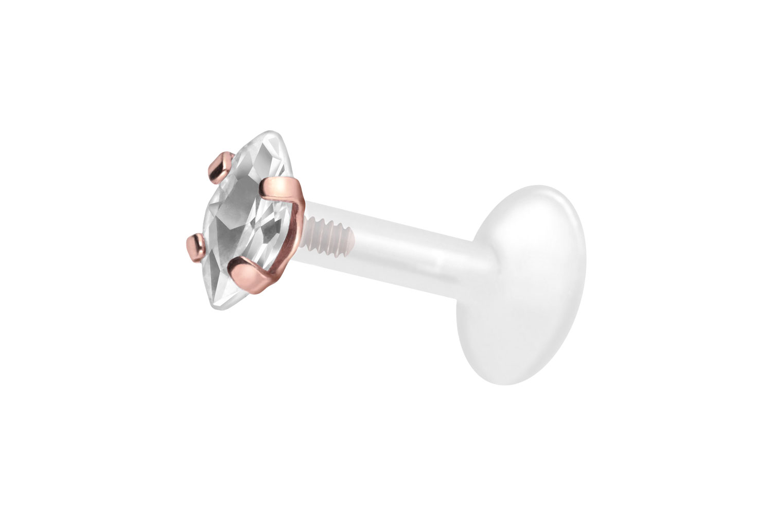 PTFE Labret Piercing mit Innengewinde + Titan-Aufsatz EINGEFASSTER KRISTALLTROPFEN